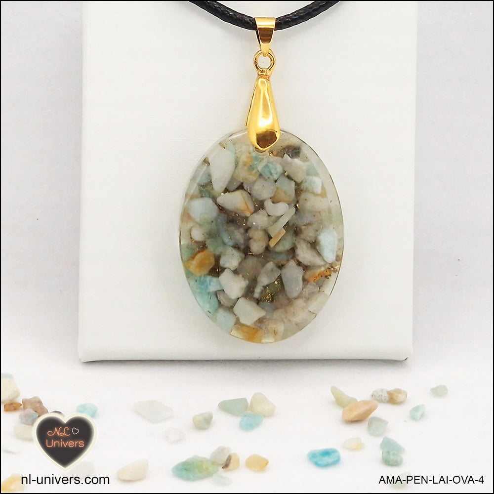 Pendentif Amazonite ovale M.2 en orgonite laiton