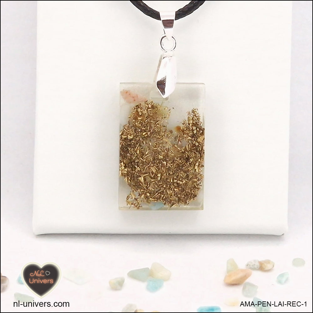 Pendentif Amazonite rectangle M.1 en orgonite laiton