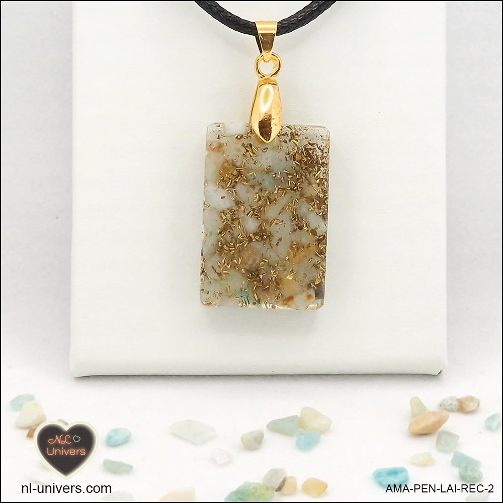 Pendentif Amazonite rectangle M.1 en orgonite laiton