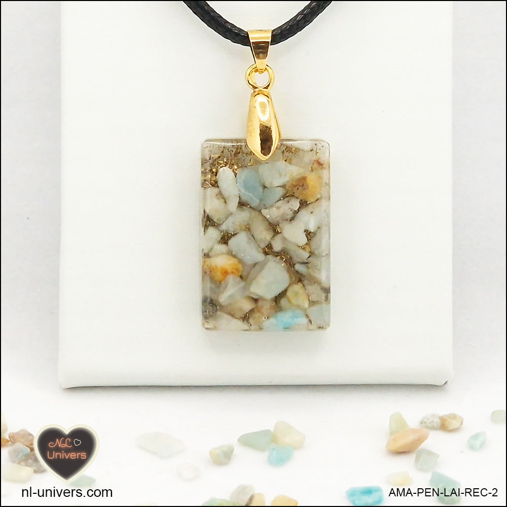 Pendentif Amazonite rectangle M.1 en orgonite laiton