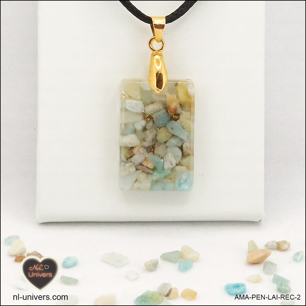 Pendentif Amazonite rectangle M.1 en orgonite laiton