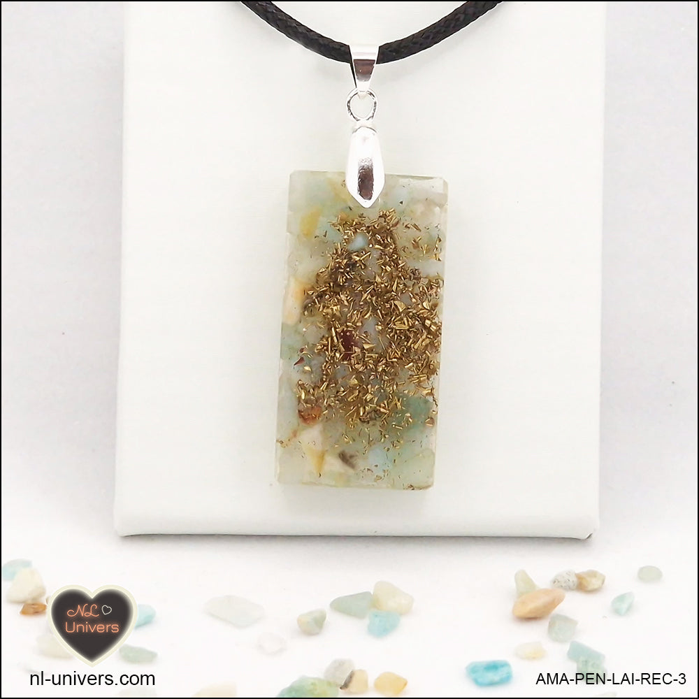 Pendentif Amazonite rectangle M.2 en orgonite laiton