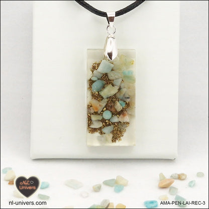 Pendentif Amazonite rectangle M.2 en orgonite laiton