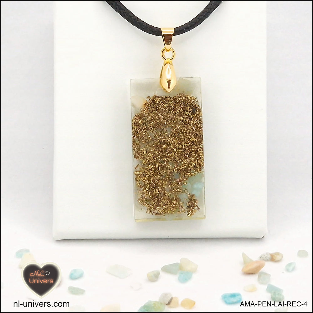 Pendentif Amazonite rectangle M.2 en orgonite laiton