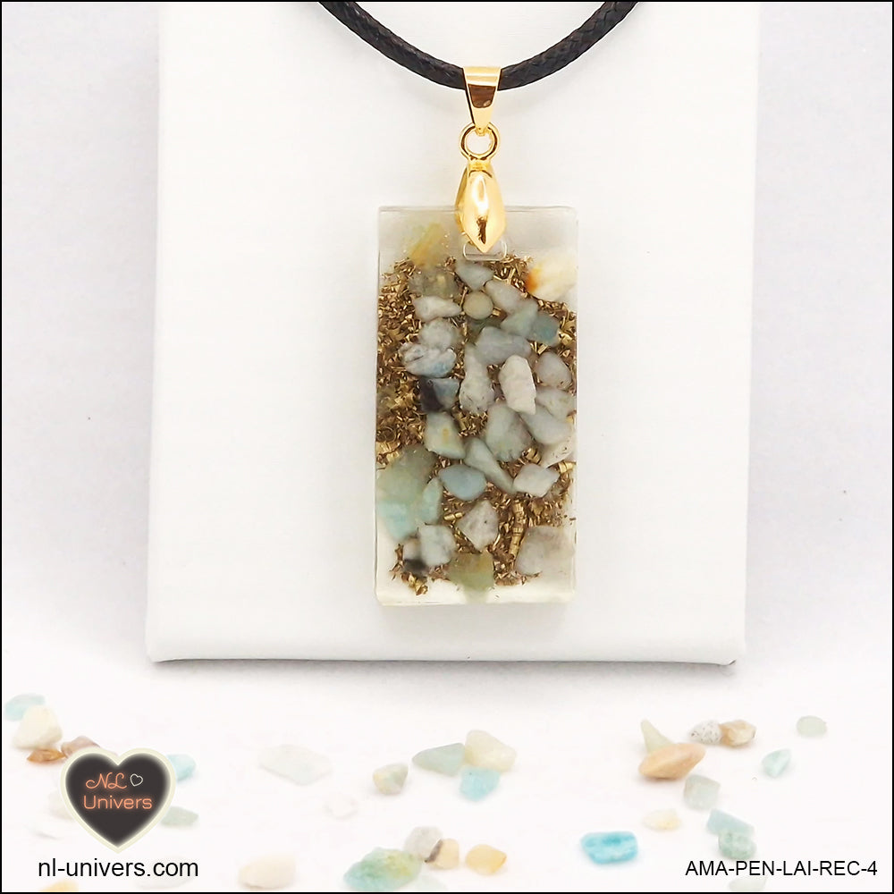 Amazonite rectangle pendant M.2 in brass orgonite