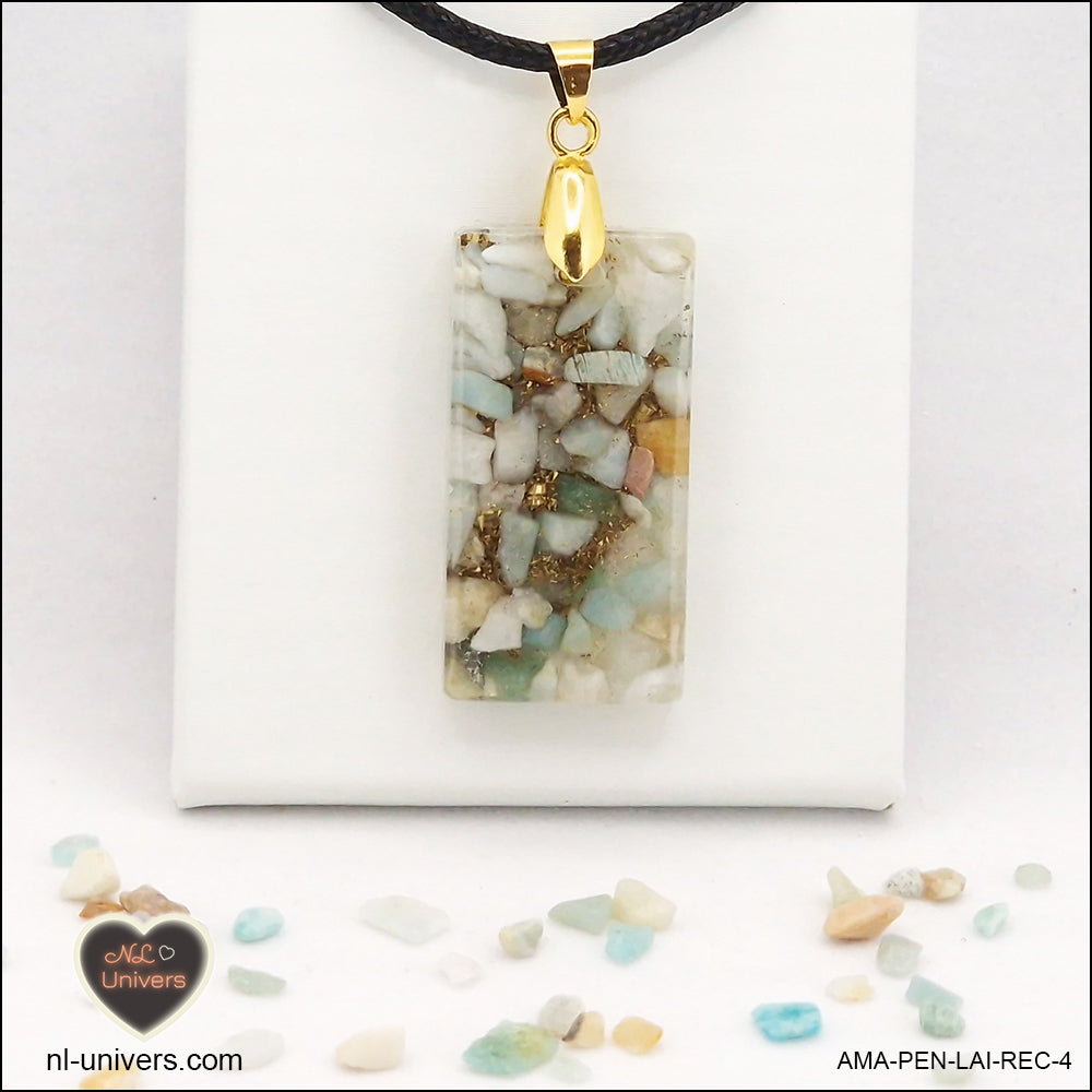 Amazonite rectangle pendant M.2 in brass orgonite