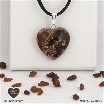 Amber heart pendant M.2 in brass orgonite