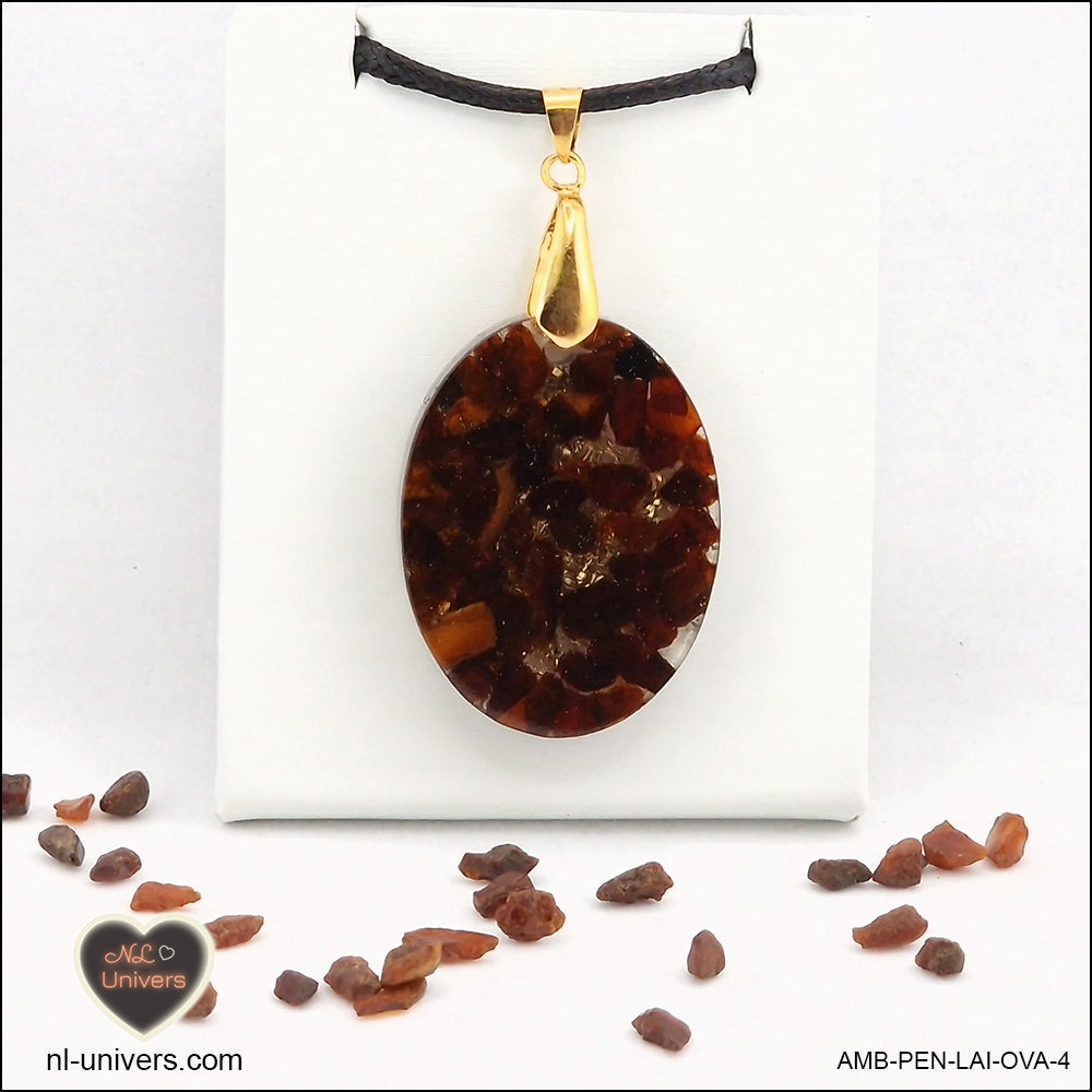 Amber oval pendant M.2 in brass orgonite