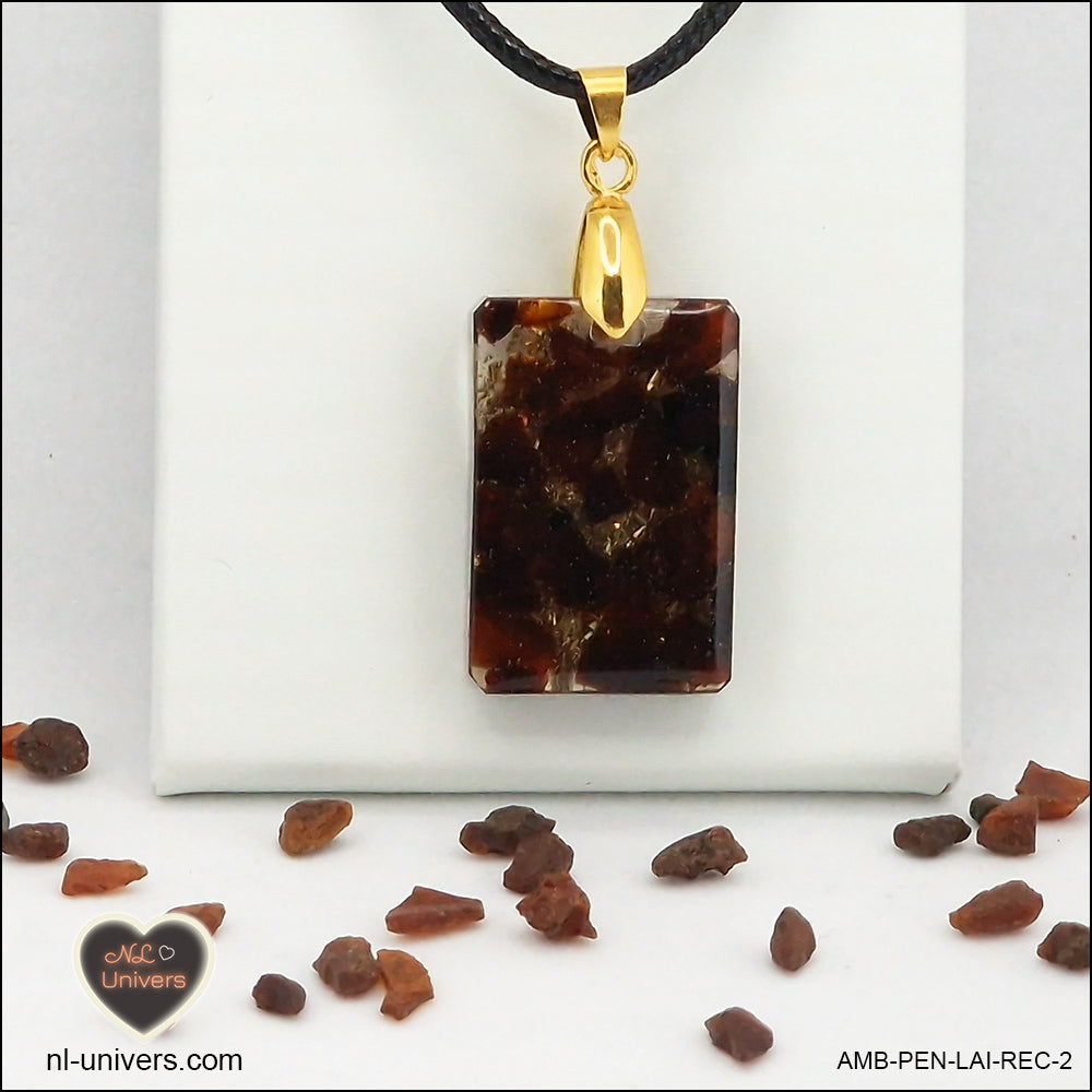 Pendentif Ambre rectangle M.1 en orgonite laiton