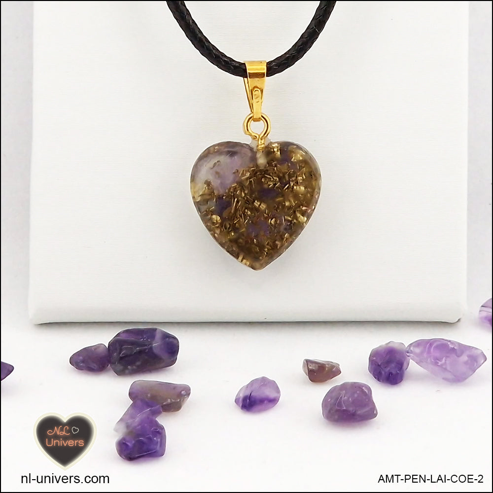 Amethyst heart pendant M.1 in brass orgonite