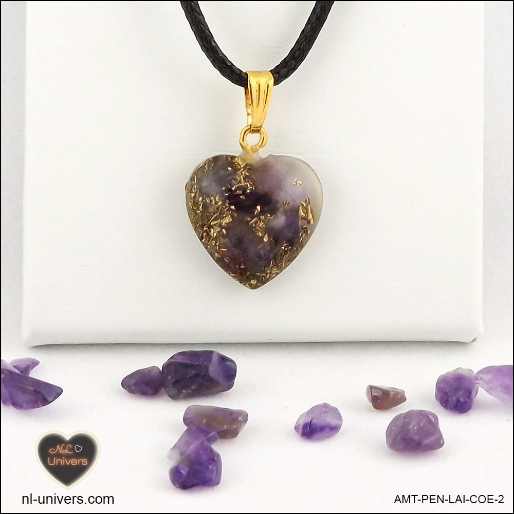 Amethyst heart pendant M.1 in brass orgonite