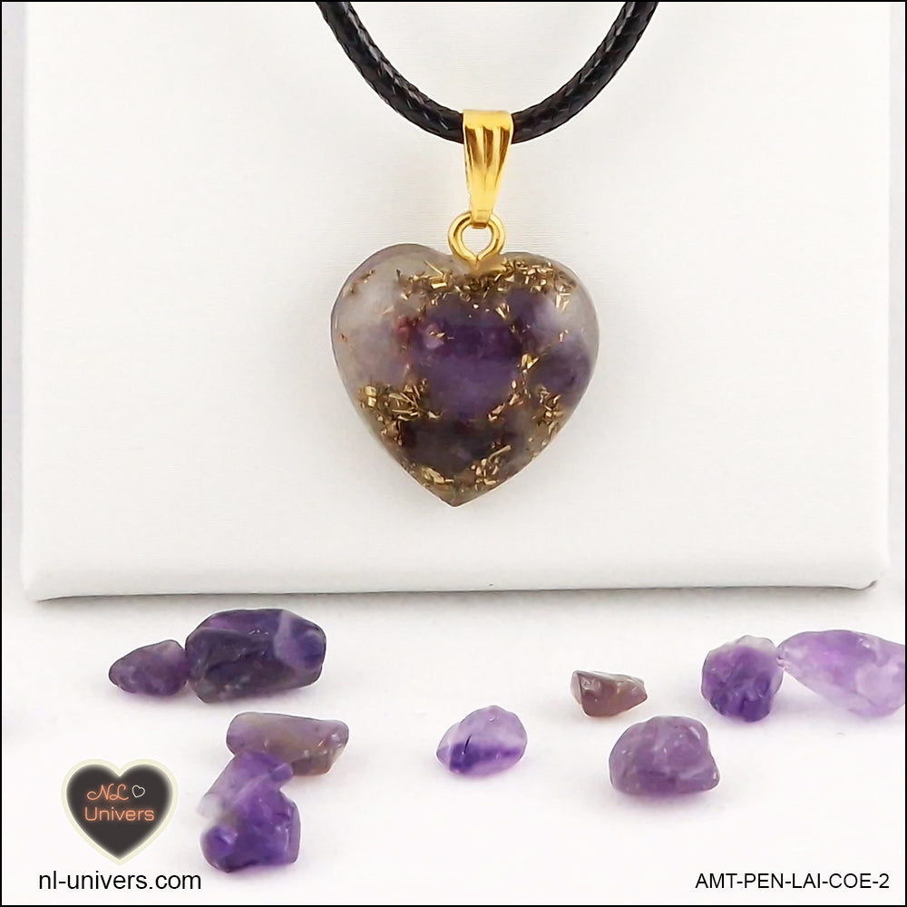 Amethyst heart pendant M.1 in brass orgonite