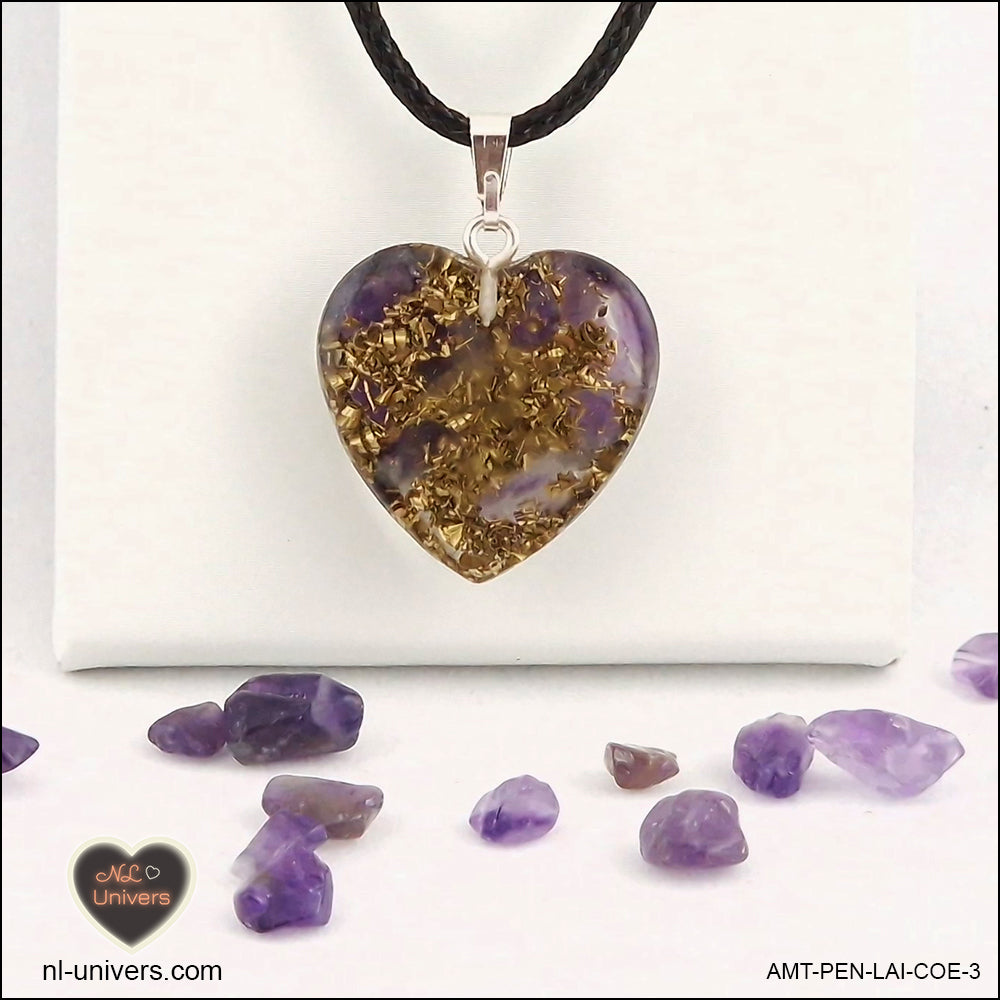 Amethyst heart pendant M.2 in brass orgonite