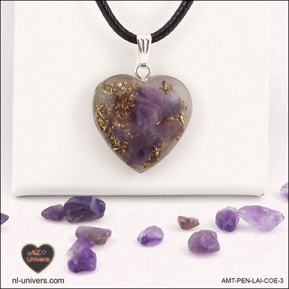 Amethyst heart pendant M.2 in brass orgonite