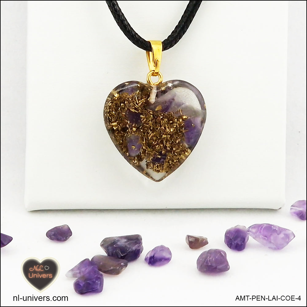 Amethyst heart pendant M.2 in brass orgonite