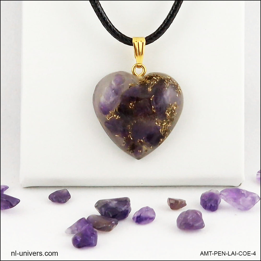 Amethyst heart pendant M.2 in brass orgonite