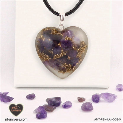 Amethyst heart pendant M.3 in brass orgonite