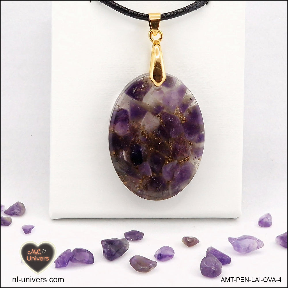 Oval Amethyst pendant M.2 in brass orgonite