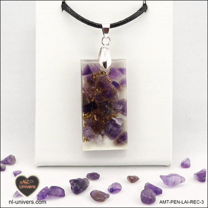 Amethyst rectangle pendant M.2 in brass orgonite