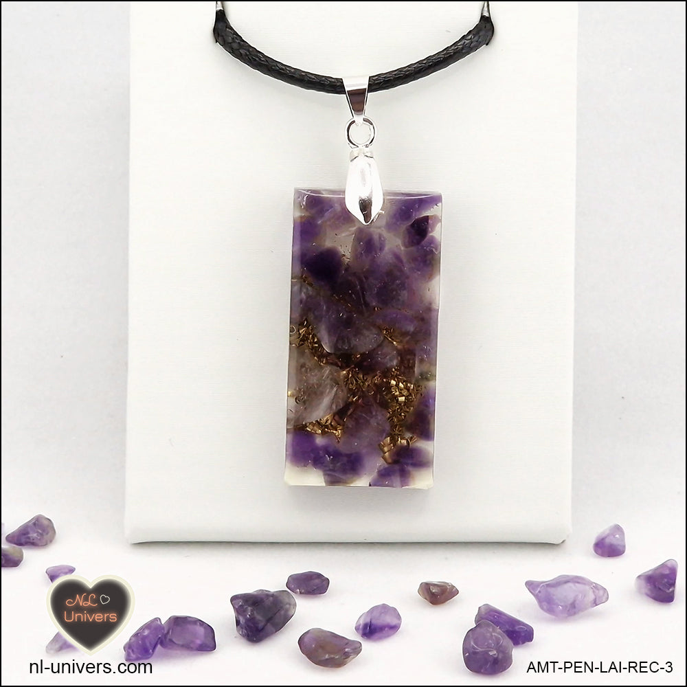 Amethyst rectangle pendant M.2 in brass orgonite