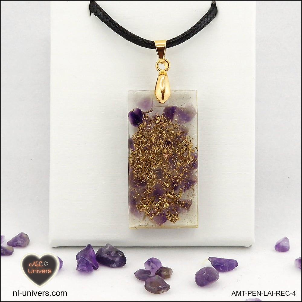 Amethyst rectangle pendant M.2 in brass orgonite