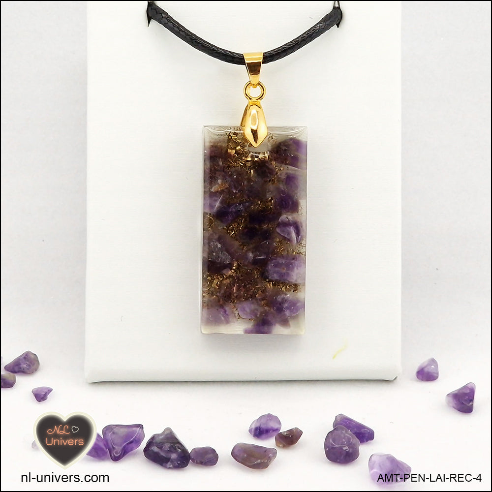 Amethyst rectangle pendant M.2 in brass orgonite