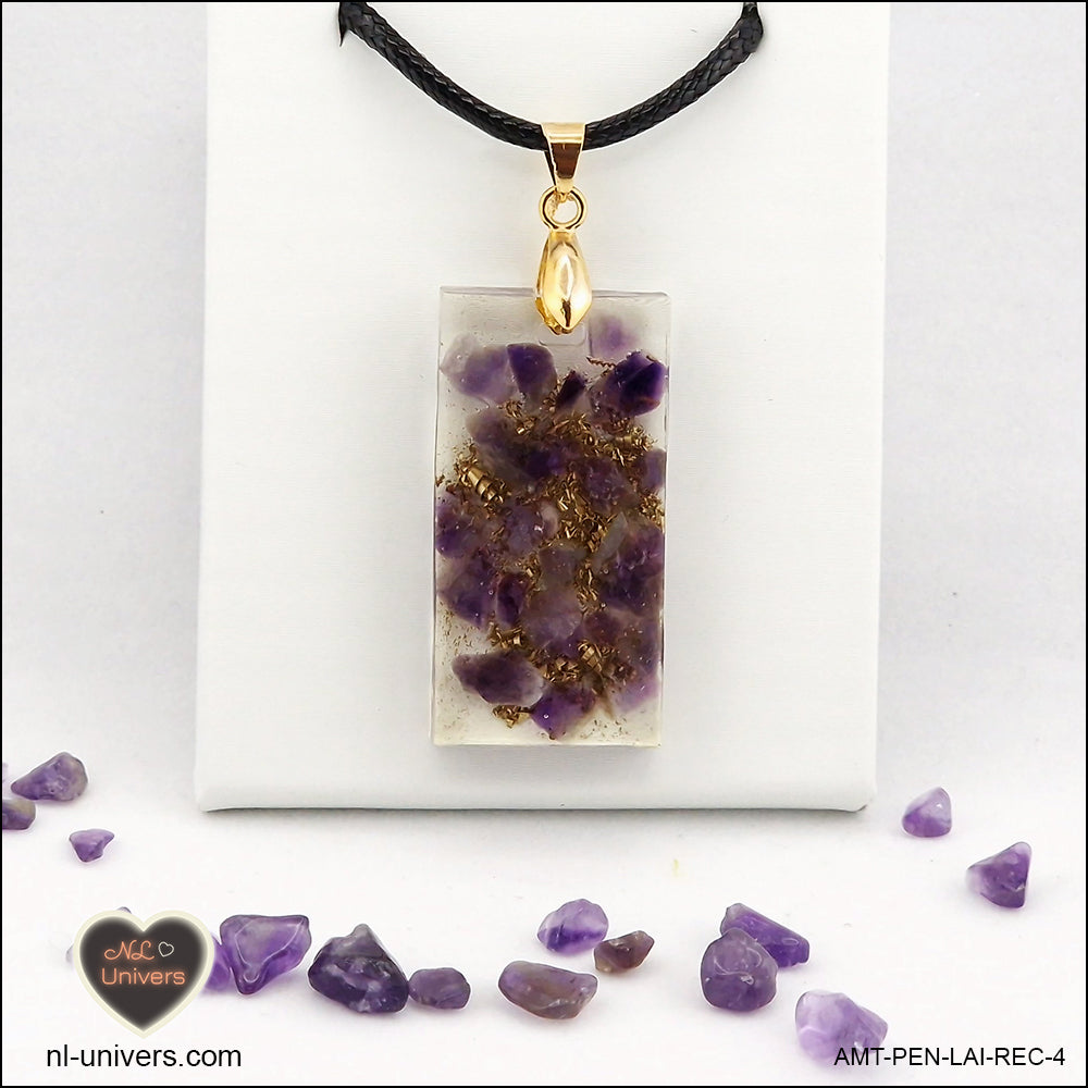 Amethyst rectangle pendant M.2 in brass orgonite