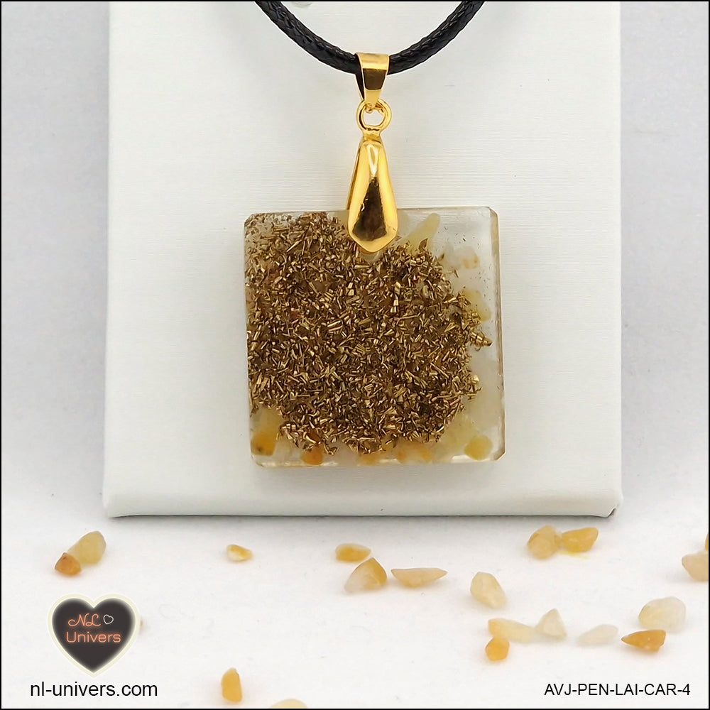 Square yellow Aventurine pendant M.2 in brass orgonite