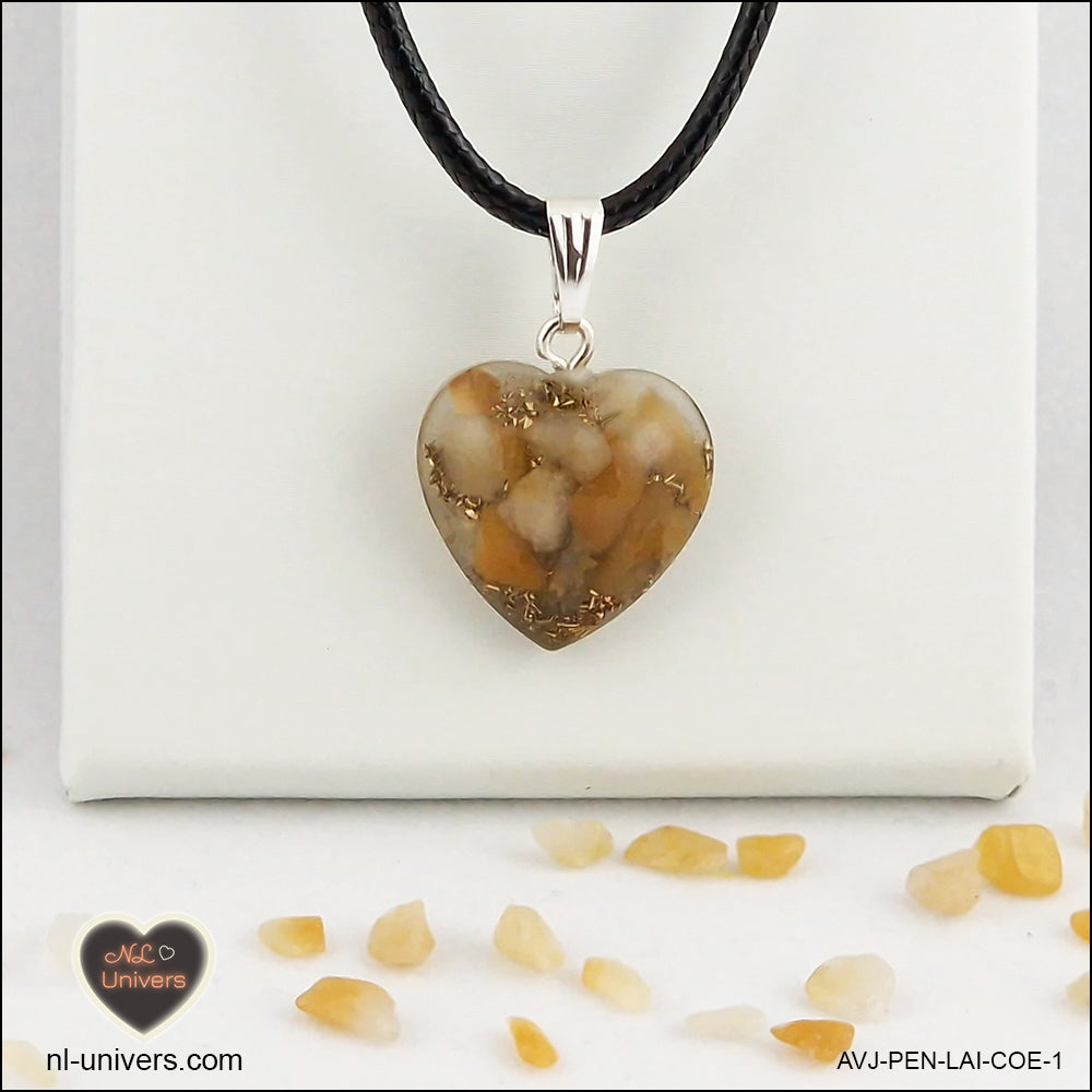 Yellow Aventurine heart pendant M.1 in brass orgonite