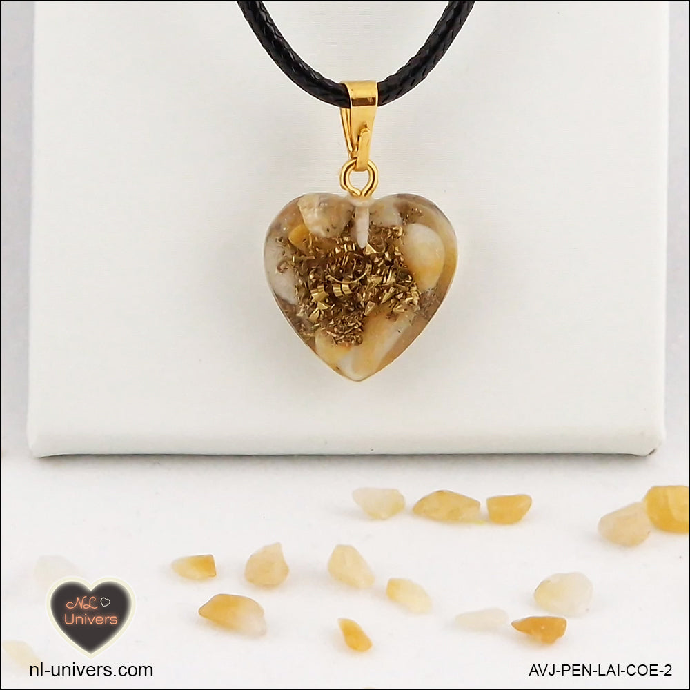 Yellow Aventurine heart pendant M.1 in brass orgonite