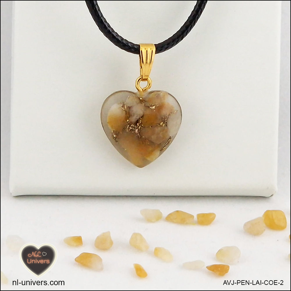 Yellow Aventurine heart pendant M.1 in brass orgonite