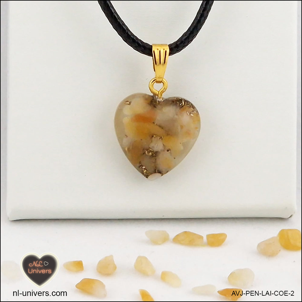 Yellow Aventurine heart pendant M.1 in brass orgonite