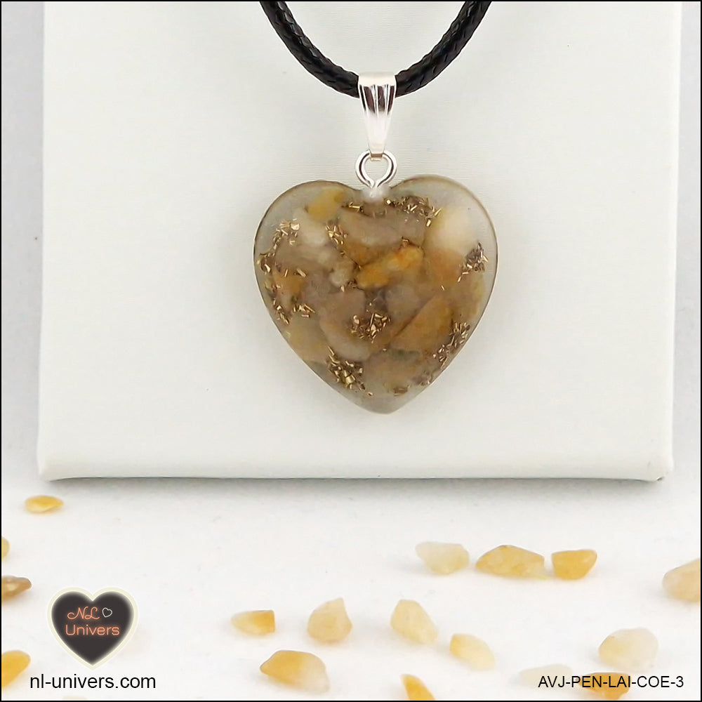 Yellow Aventurine heart pendant M.2 in brass orgonite