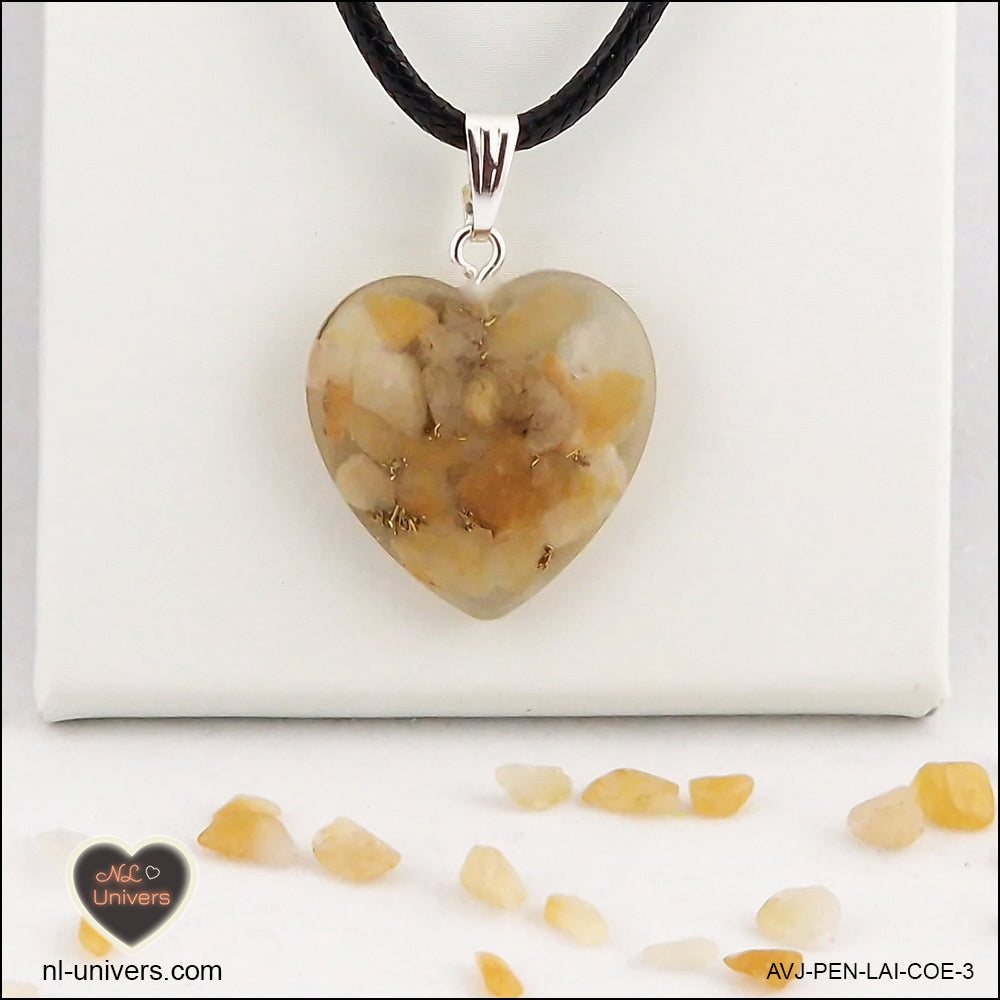 Yellow Aventurine heart pendant M.2 in brass orgonite