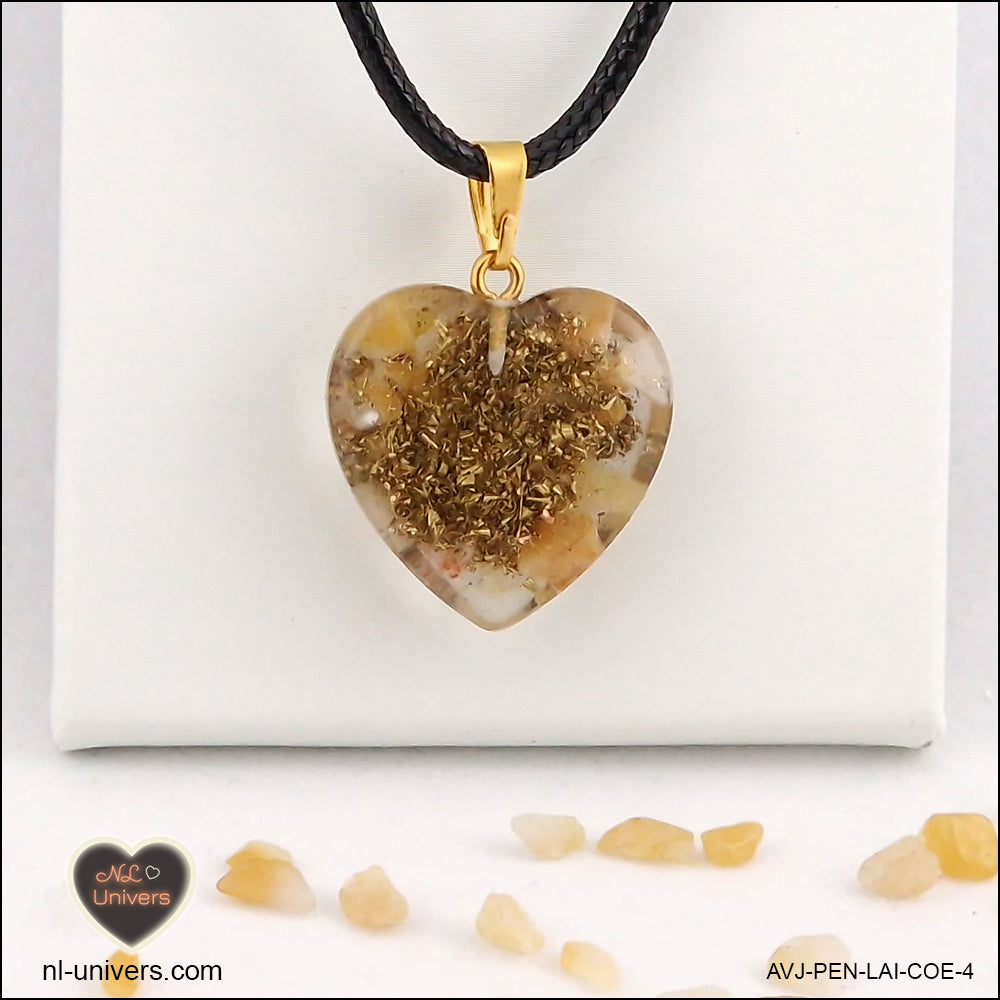 Yellow Aventurine heart pendant M.2 in brass orgonite