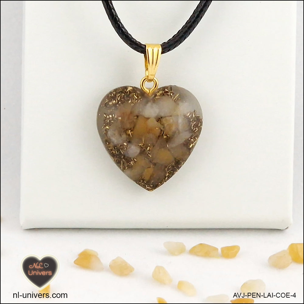 Yellow Aventurine heart pendant M.2 in brass orgonite