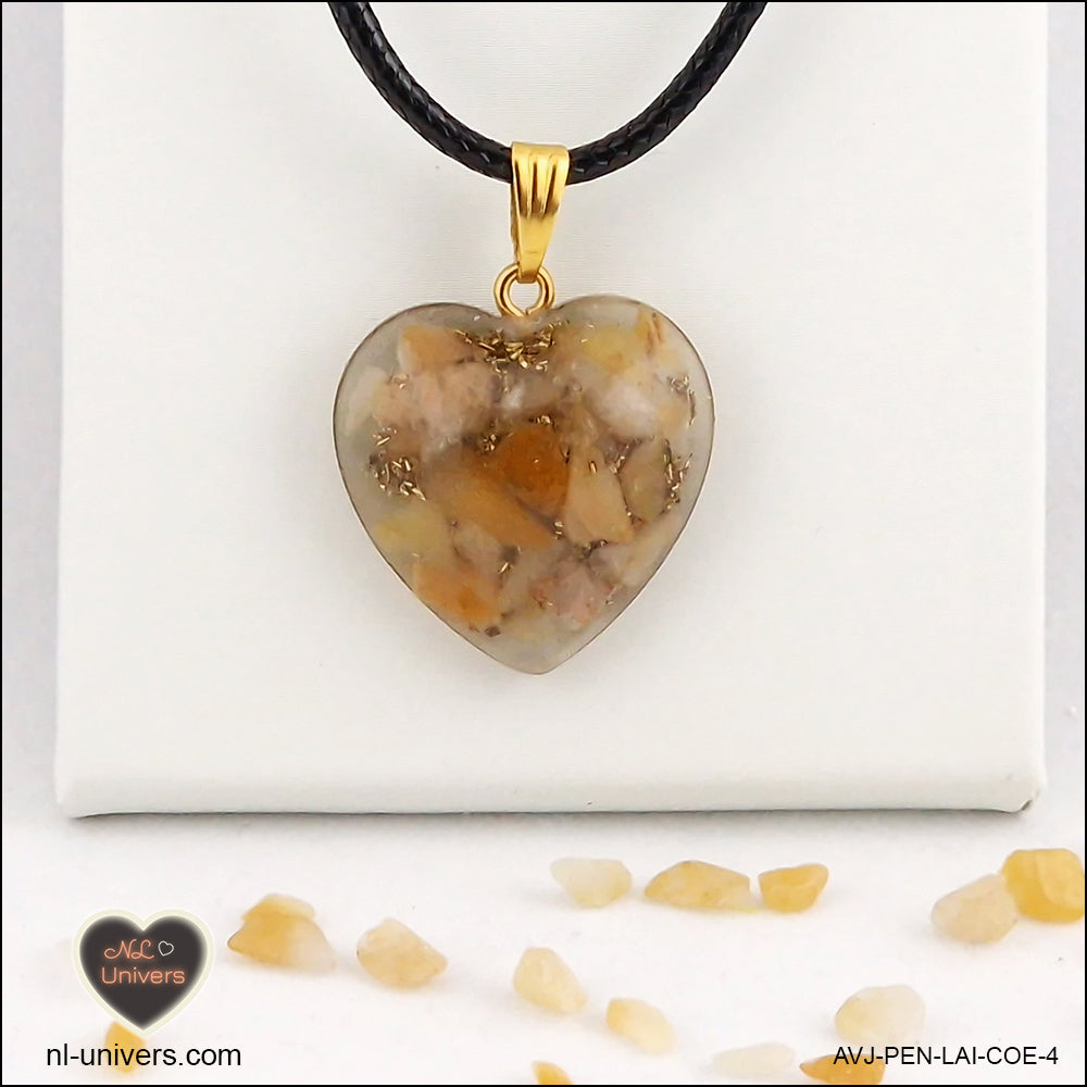 Yellow Aventurine heart pendant M.2 in brass orgonite