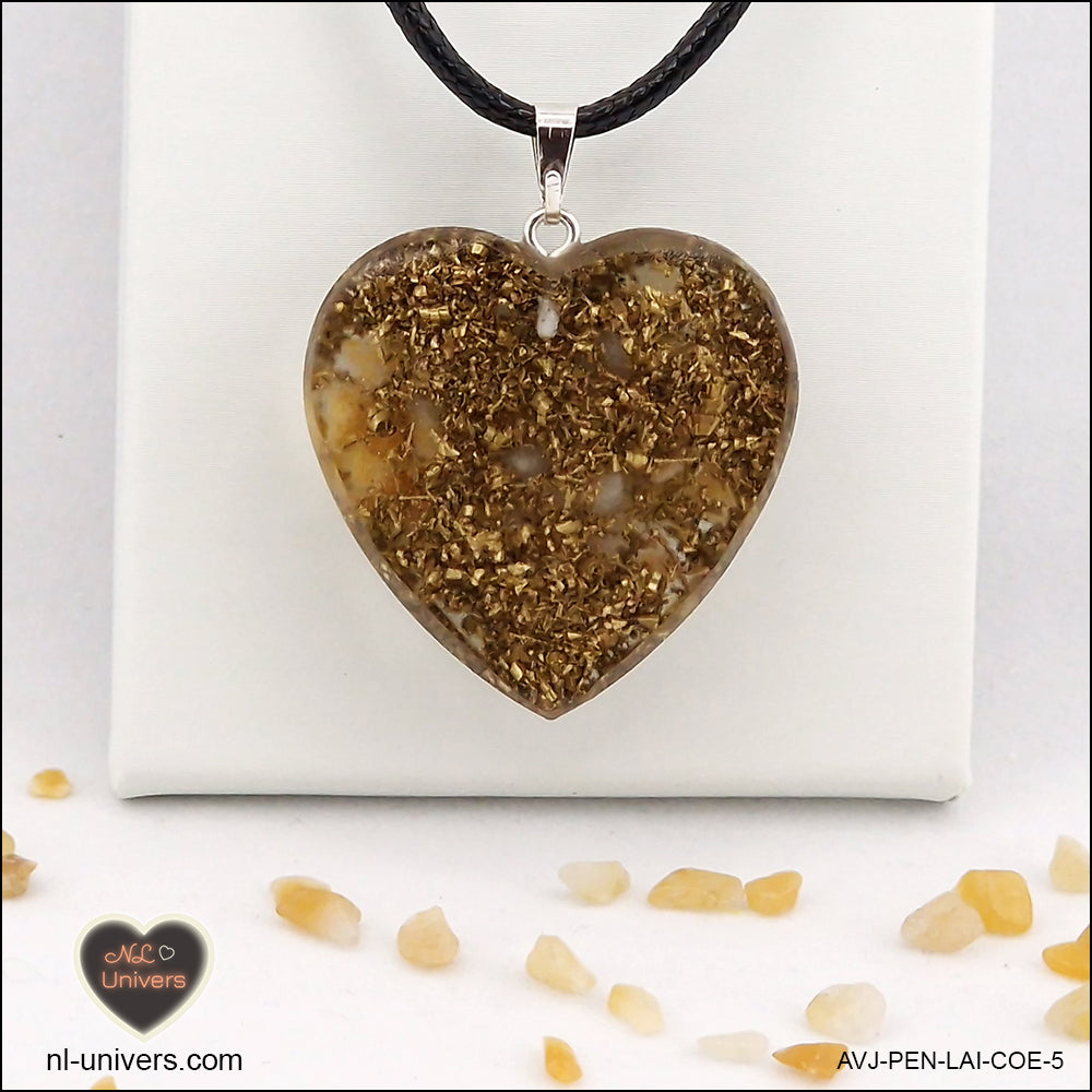 Yellow Aventurine heart pendant M.3 in brass orgonite