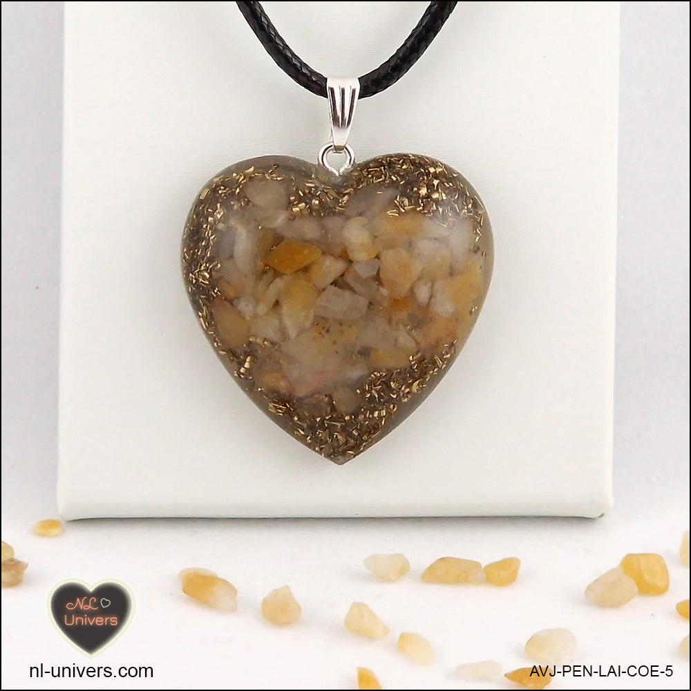 Yellow Aventurine heart pendant M.3 in brass orgonite