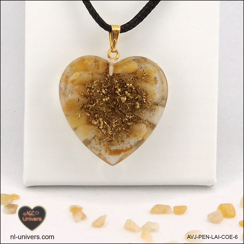 Yellow Aventurine heart pendant M.3 in brass orgonite