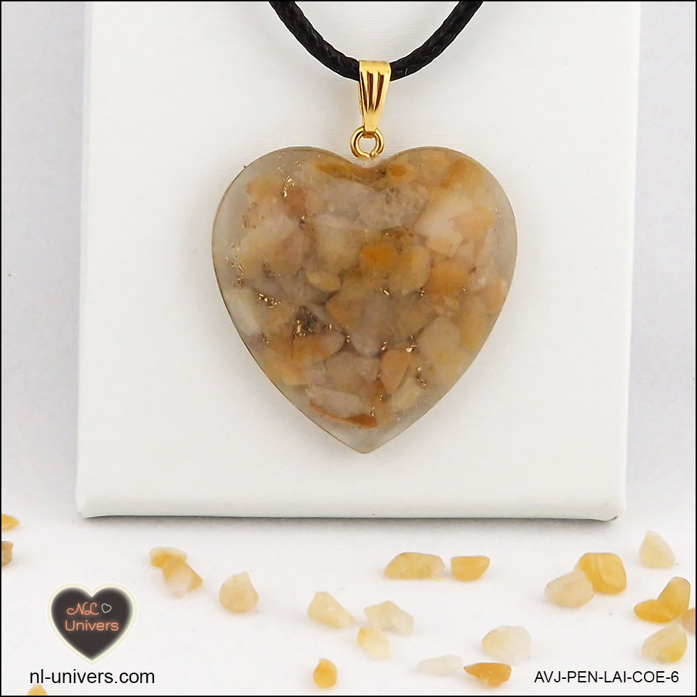 Yellow Aventurine heart pendant M.3 in brass orgonite