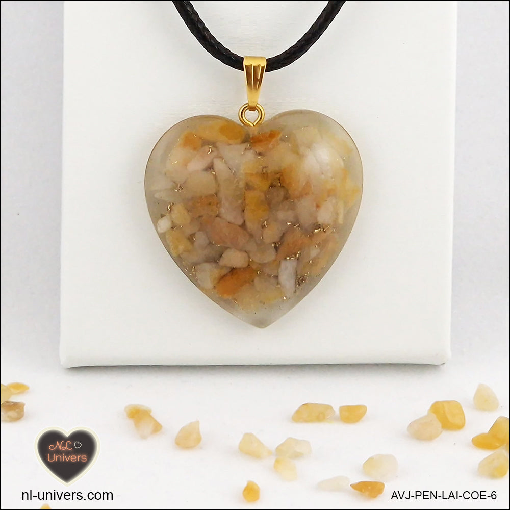 Yellow Aventurine heart pendant M.3 in brass orgonite