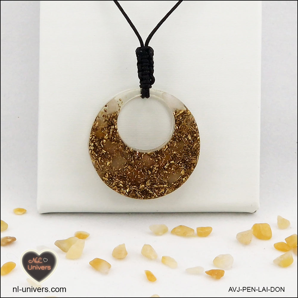 Pendentif Aventurine jaune donut en orgonite laiton