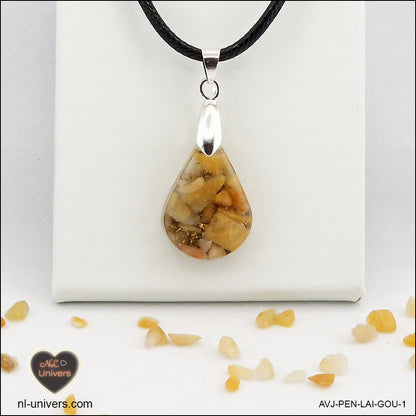 Pendentif Aventurine jaune goutte en orgonite laiton