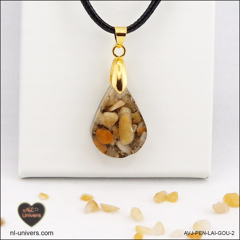 Pendentif Aventurine jaune goutte en orgonite laiton