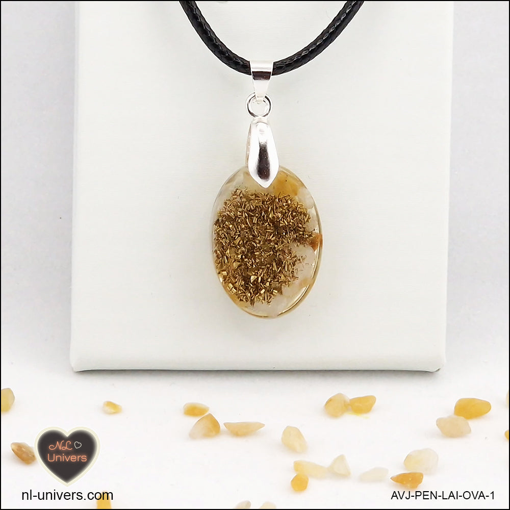 Pendentif Aventurine jaune ovale M.1 en orgonite laiton