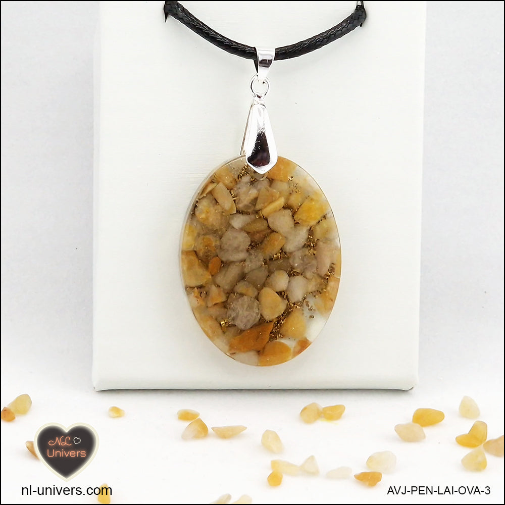 Pendentif Aventurine jaune ovale M.2 en orgonite laiton