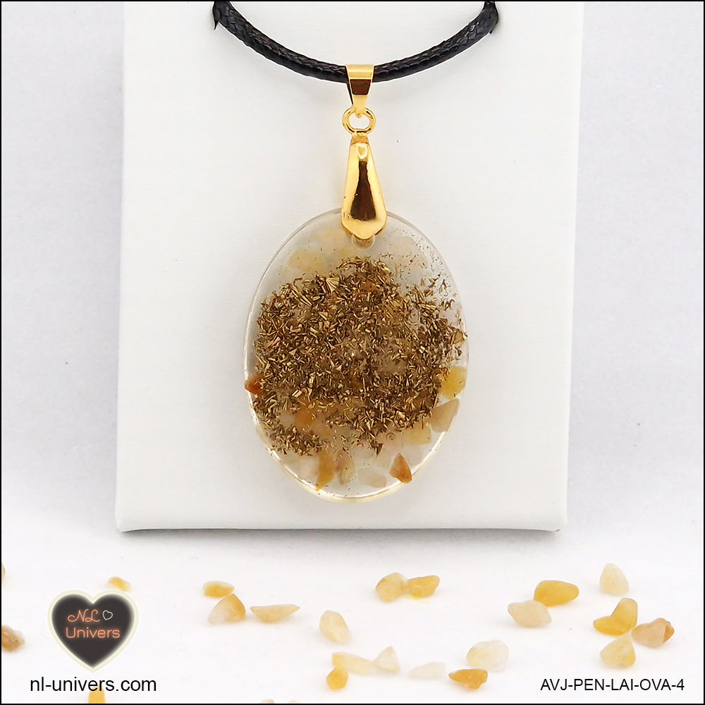 Pendentif Aventurine jaune ovale M.2 en orgonite laiton