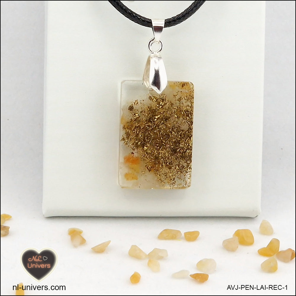 Pendentif Aventurine jaune rectangle M.1 en orgonite laiton