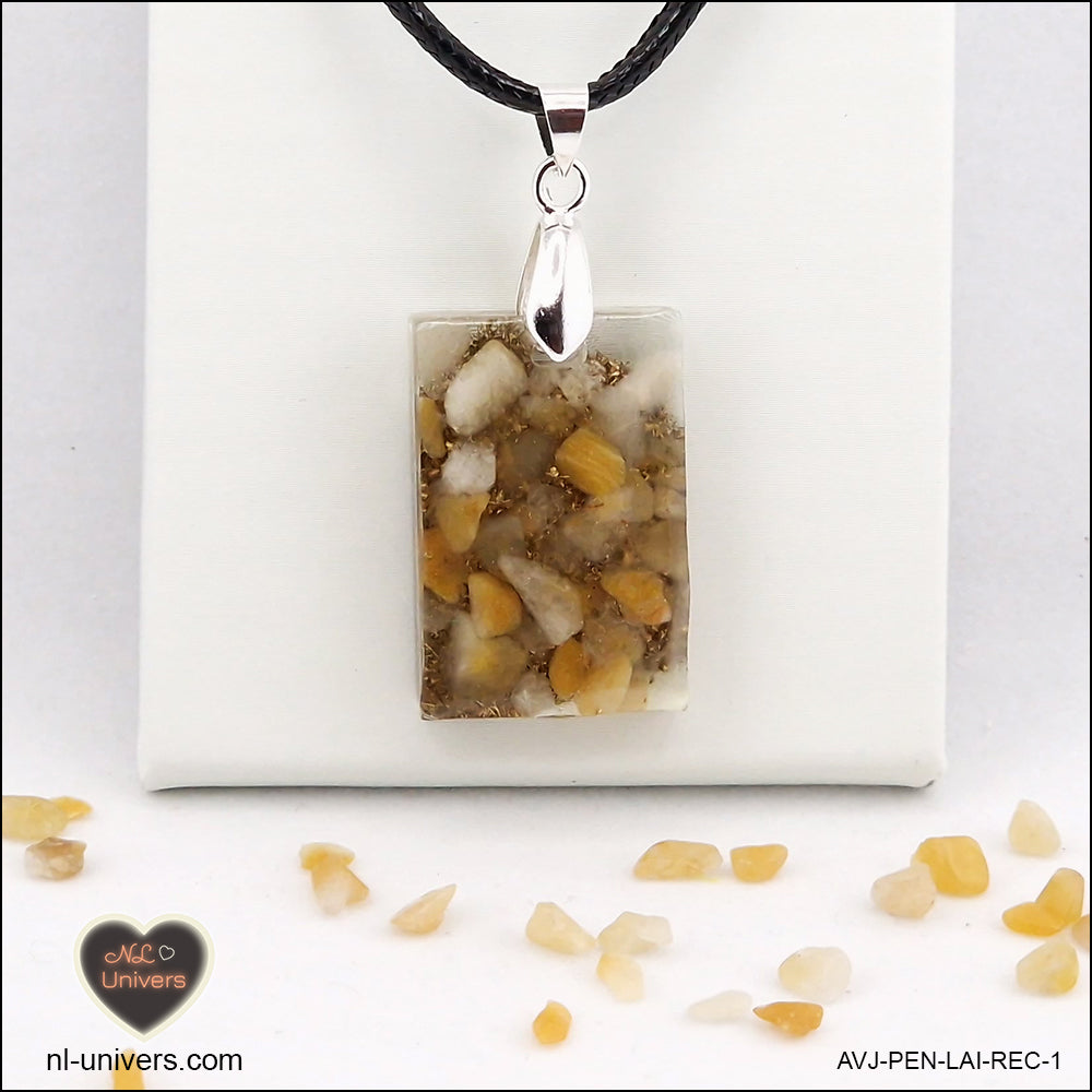 Pendentif Aventurine jaune rectangle M.1 en orgonite laiton